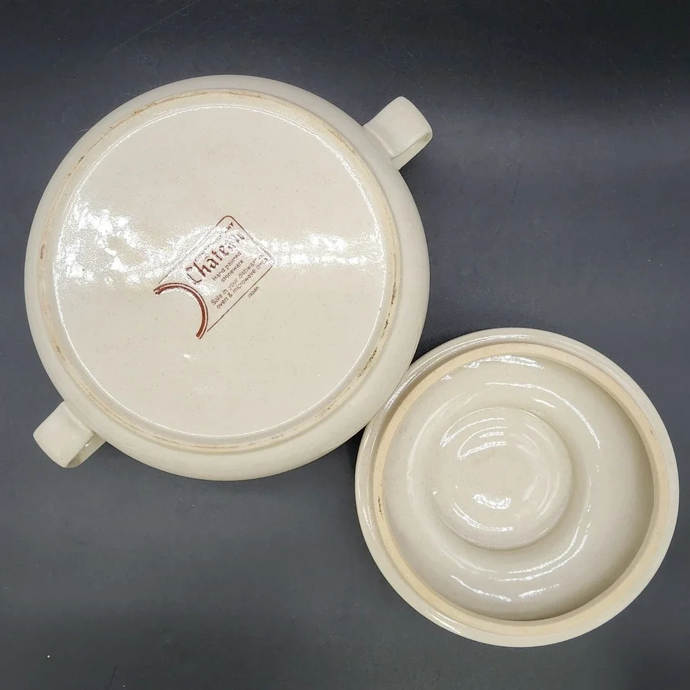 Contemporary Chateau Cream Brown Stoneware Lidded Casserole Dish MCM Japan